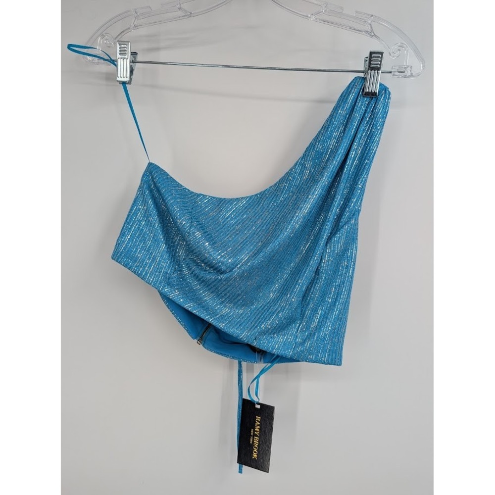 Ramy Brook NWT Women's One-shoulder sequin mini Crop top blue sz 4